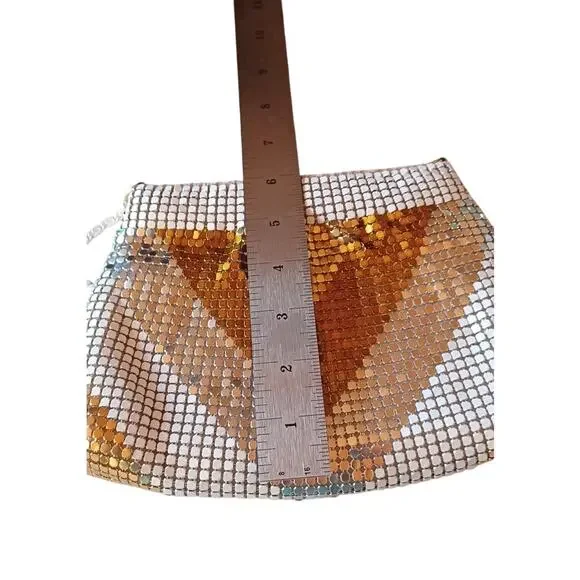 Vintage Elka Metallic Mesh Purse Gold Silver White Disco Clutch Bag 8x6 inches - Picture 8 of 8